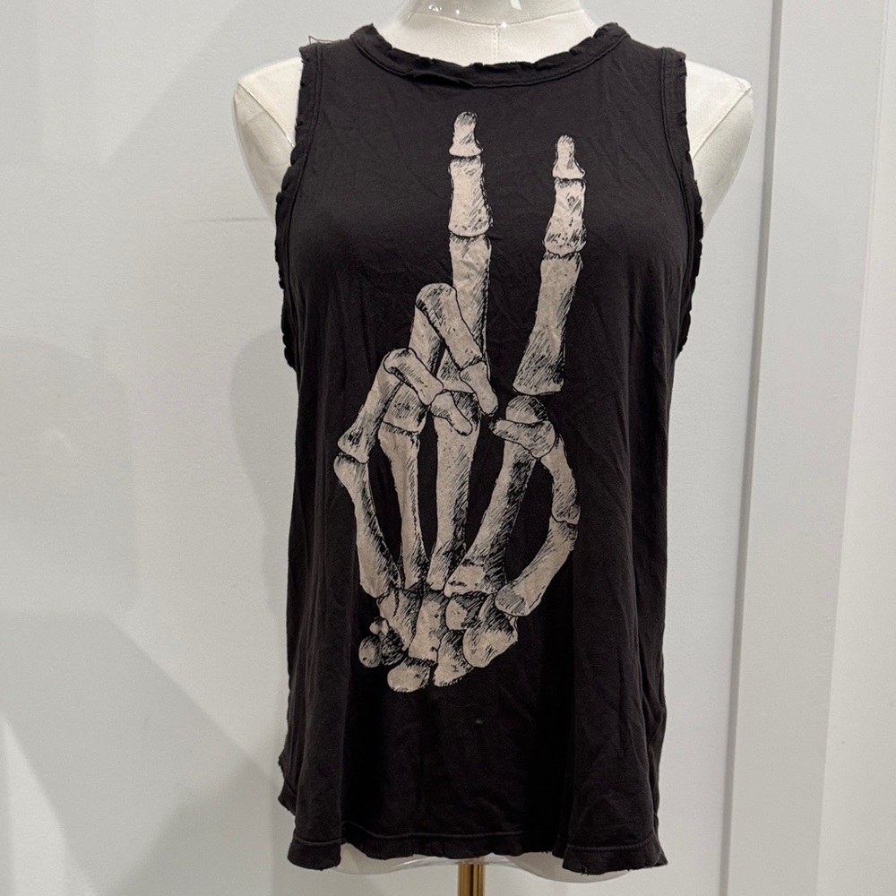 Black Skeleton Peace Sign Tank Top